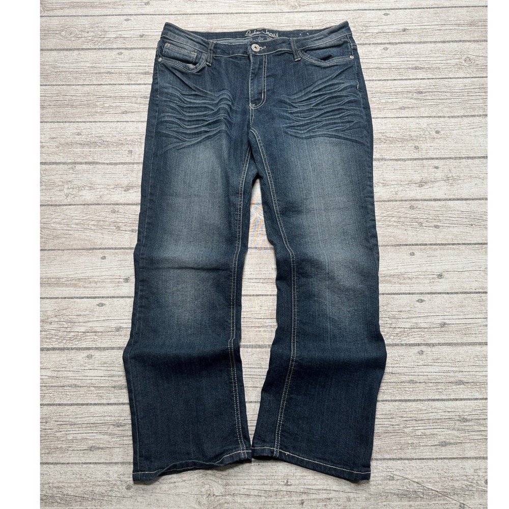 Suko Jeans Women's 14 Blue Dark Wash Denim Relaxed Fit Bootcut Whiskered Western
